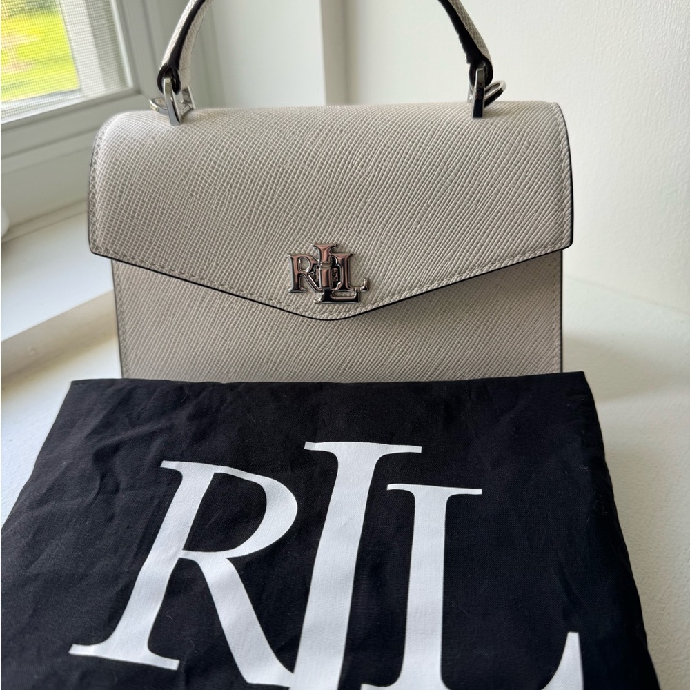 Ralph Lauren RL Logo “Farrah” Soft White Textured Top-Handle Bag